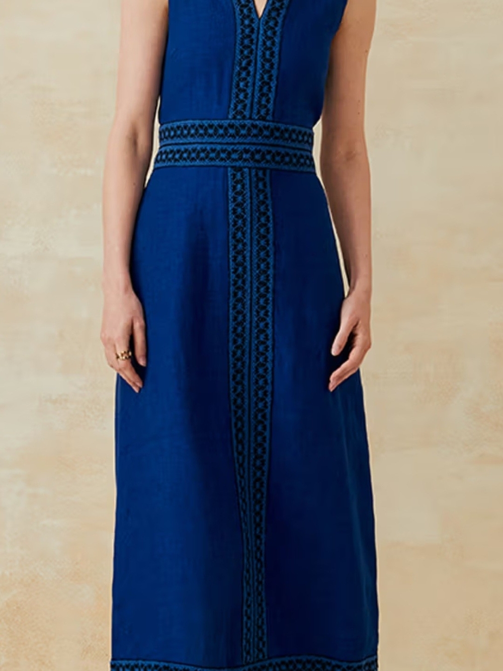 J. McLaughlin Indigo Blue Izzy Embroidered Midi Dress. Sz. L